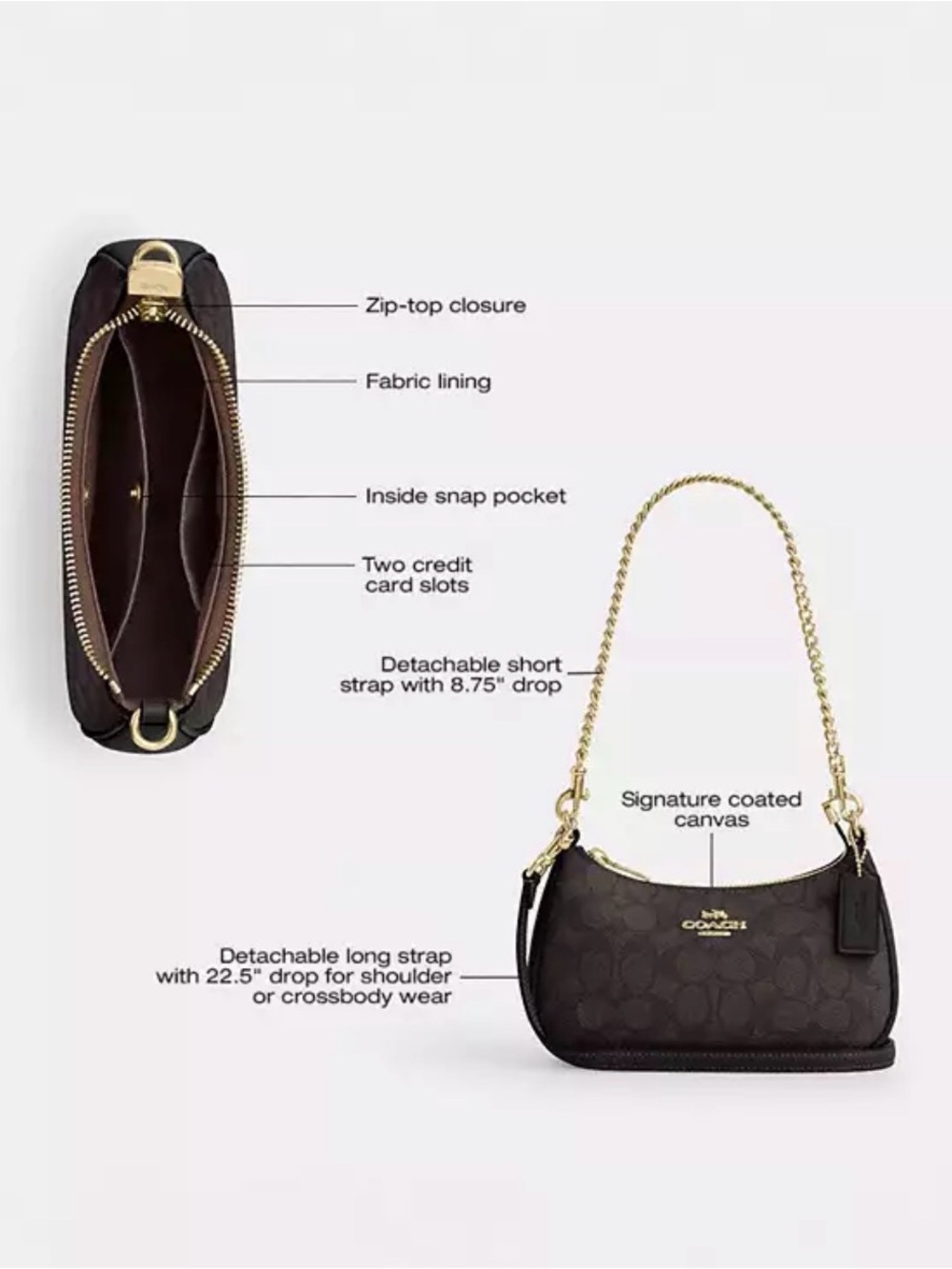 Coach Mini Shoulder Bag in Dark Brown/Black with Gold Hardware - Picture 2 of 14